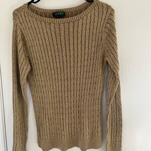 RALPH LAUREN Arctic Nights Gold Cable Knit Sweater Womens Large Preppy Old Money